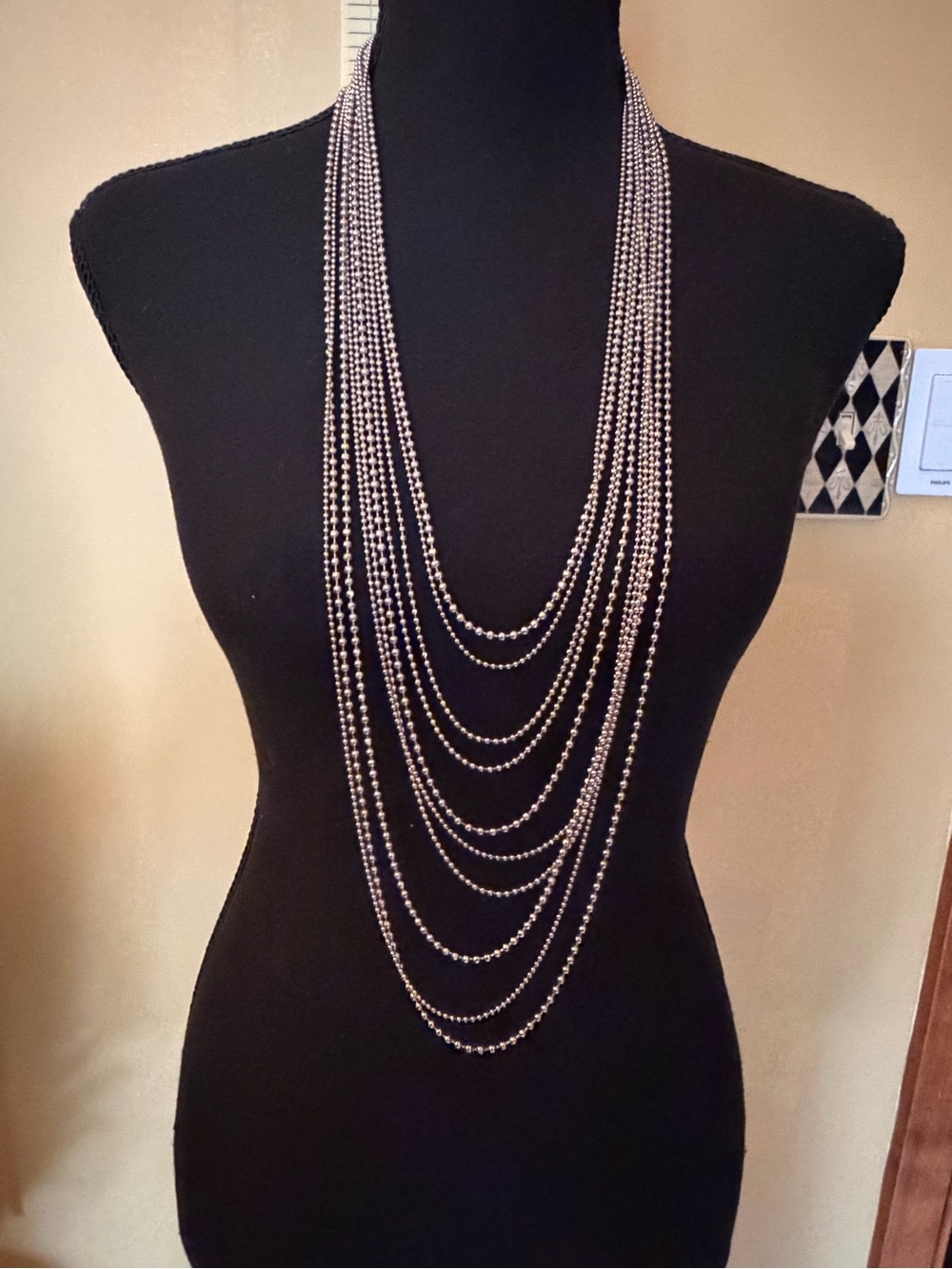 Chico’s Multi-Strand Silver Beaded Statement Necklace